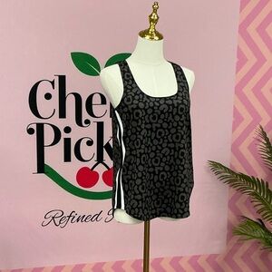 Black Leopard-Print Tank Top with Side Stripes